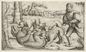 En bjørnejagt, 1569. af Augustin Hirschvogel