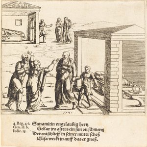 Elisha opdrager Sunemmitens søn, 1547. af Augustin Hirschvogel