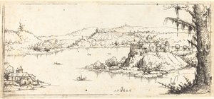 Landskab med en stor sø i midten, 1546. af Augustin Hirschvogel