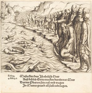 Moses lukker Det Røde Hav, 1548. af Augustin Hirschvogel
