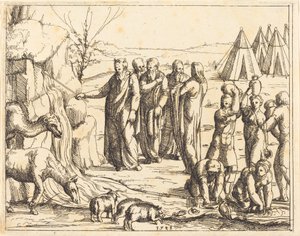 Moses slår klippen. af Augustin Hirschvogel