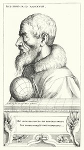 Selvportræt af Augustin Hirschvogel, tysk kunstner, matematiker og kartograf (gravering) af Augustin Hirschvogel