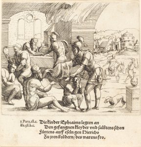 Mændene fra Ephraim passer på deres fanger og returnerer dem til Jerico, 1549. af Augustin Hirschvogel