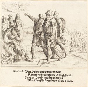 De tre konger fortæller Herodes om Kristi fødsel, 1549. af Augustin Hirschvogel