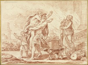 Aeneas flygter med Anchises fra Trojas ruiner
