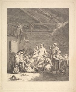 Efter bryllupsnatten skal lagnerne fremvises. Fra Voyage en Sibérie, 1767 af Augustin de Saint Aubin