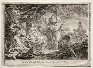 Laban søger sine guder. af Augustin de Saint Aubin