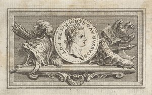 Medalje med portræt af Caligula i 6. bog, fra Tibère ou les six premi..., udgivet i 1768. af Augustin de Saint Aubin