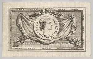 Medalje med Portrait of Livy i den 5. bog, fra Tibère ou les six premiers ..., udgivet i 1768. af Augustin de Saint Aubin