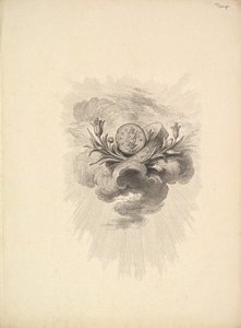 Vignette med medalje forestillende Harpocrate og Lotusblomster, bind I, side 12, fra D..., 1778-80. af Augustin de Saint Aubin