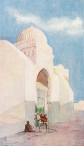 Indgang til Sidi Okbar-moskeen, Kairouan (farvelitografi)
