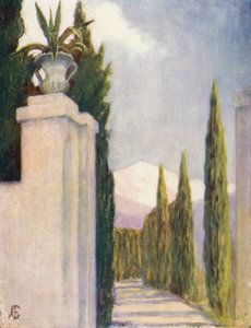 Port i Generalife-haven, Granada (farvelitografi)