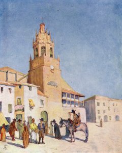 Ronda, en scene på piazzaen (farvelitografi)