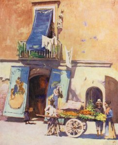 Gadescene, lystbådehavnen, Napoli (farvelitografi)
