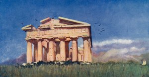 Poseidons tempel, Paestum (farvelitografi)