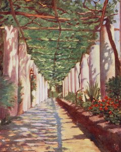 Terrasse på Cappucini Hotel, Amalfi, i fuld sommer (farvelitografi) af Augustine Fitzgerald