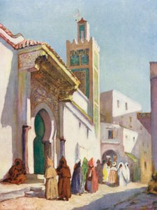 Den store moské, Tanger (farvelitografi)
