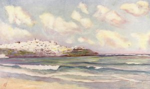 Udsigt over Tanger fra stranden (farvelitografi)