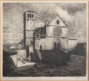 Assisi, St. Francis Basilika (radering på papir)