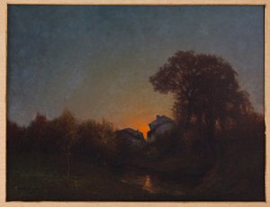 Landskab ved solnedgang (olie på lærred)