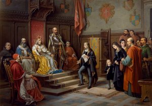 Frederik III, der bliver presset til at marchere mod tyrkere af Trieste-digteren Raffaele Zovenzoni, maleri af Augusto Tominz (1818-1883) af Augusto Tominz