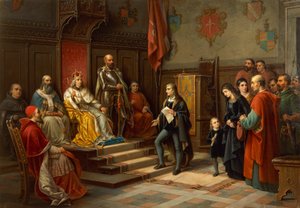 Frederik III, der bliver presset til at marchere mod tyrkere af Trieste-digteren Raffaele Zovenzoni, af Augusto Tominz (1818-1883) af Augusto Tominz