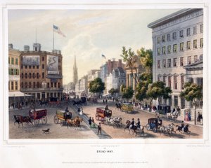 Broad-Way, pub. 1850 (farve litho) af Augustus (after) Kollner