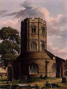 Church of the Holy Sepulchre, Cambridge, fra "The History of Cambridge", graveret af J. Hill, udgivet af R. Ackermann. af Augustus Charles (after) Pugin