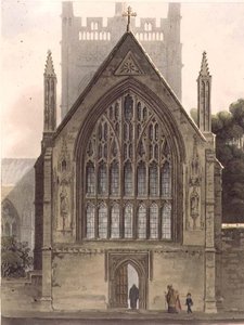 Ydre af Merton College, vendt mod nordvinduet i Ante-kapellet, illustration fra 