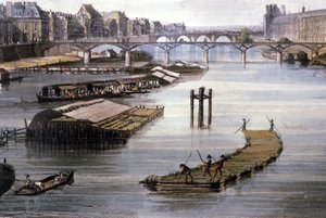 Godstransport i Paris, ca. 1810 (kobberstik) af Augustus Charles (after) Pugin