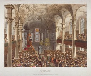 Interiør af Church of St Martin-in-the-Fields, Westminster, London, 1809