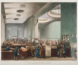 Indvendig visning af Lloyds Subscription Room i Royal Exchange, City of London, 1809