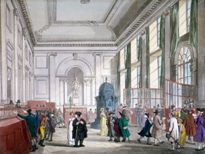 The Great Hall i Bank of England, City of London, 1809, med kunder. og medarbejdere