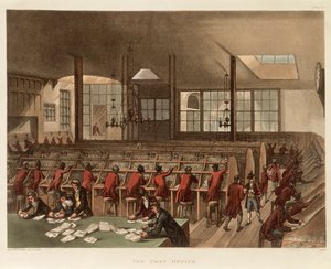 Postkontoret, c1808 af Augustus Charles Pugin, Thomas Rowlandson