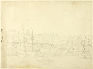 Studie til Custom House, set fra Themsen, fra Microcosm of London af Augustus Charles Pugin