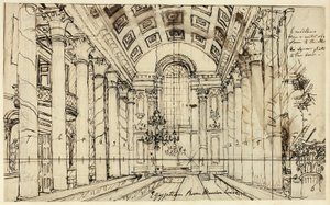 Undersøgelse for Egyptian Hall Mansion House, fra Microcosm of London af Augustus Charles Pugin