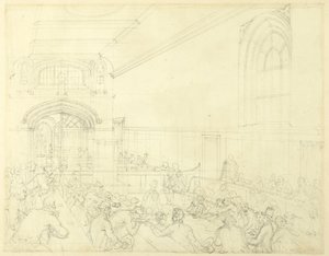 Studie for Guild Hall, undersøgelse af en konkursramt før hans kreditorer, fra Microcosm of London