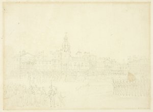 Studie for Mounting Guard, St James Park, fra Microcosm of London af Augustus Charles Pugin