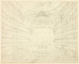 Studie for Opera House, fra Microcosm of London af Augustus Charles Pugin