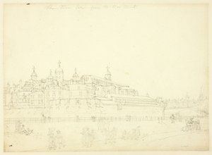 Studie til The Tower Taget fra New Mint, fra Microcosm of London af Augustus Charles Pugin