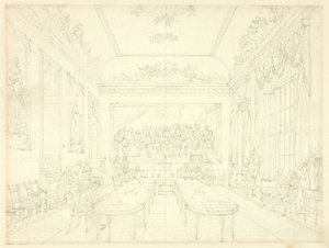 Studie for Trinity House, fra Microcosm of London (recto); Arkitektonisk skitse af rækkehusfacader (verso) af Augustus Charles Pugin