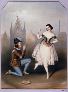Carlotta Grisi som Esmeralda og Jules Perrot som Gringoire - La Esmeralda, ballet i 3 akter ... (litografi)