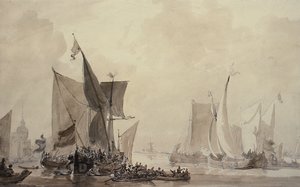 Sea Piece med hollandsk forsendelse (tegning) af Augustus Wall Callcott