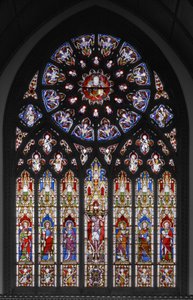 Korsfæstelse med hellige, 1851 (farvet glas) af Augustus Welby Northmore Pugin
