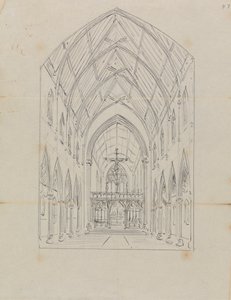 Skitse af det indre af en gotisk kirke af Augustus Welby Northmore Pugin