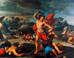 Samson dræber filisterne, maleri af Aureliano Milani (1675-1749), olie på lærred, 225x290 cm, Italien
