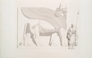 En bevinget løve med menneskehoved fra Nimroud [Calah], 1849