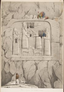 Assyrian Rock Sculpture (bayersk), fra Monuments of Nineveh, pub. 1849 (gravering) af Austen Henry Layard