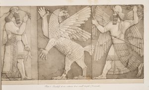 Basrelieffer ved en indgang til et lille tempel (Nimroud), fra Monuments of Nineveh, pub. 1849