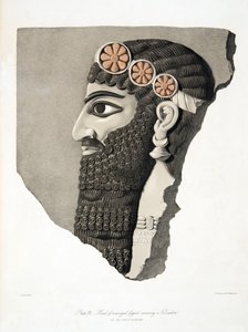 Hoved af en bevinget figur med diadem, fra Monuments of Nineveh, pub. 1849